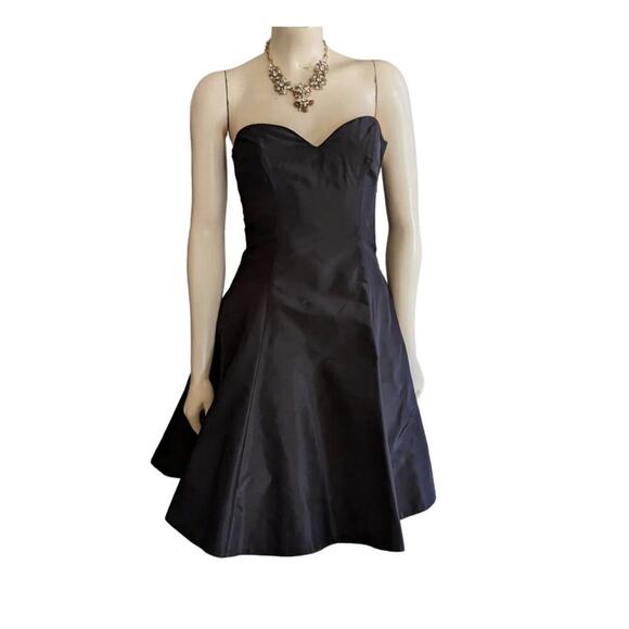 Ralph Lauren Collection Black Silk Strapless Fit Flare Mini Dress Party Cocktail - Picture 1 of 9
